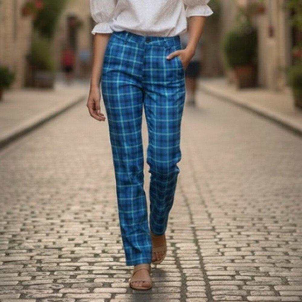 Hollister Navy Plaid Ultra High-Rise Pants